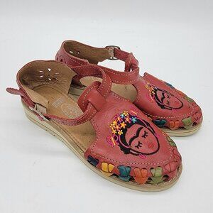 Artesanias Nieto Sandals Mexico Frida Kahlo Leather Embroidered Colorful Sz 6 US
